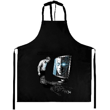 Discover Futuristic AI Cyber Face Illustration Aprons