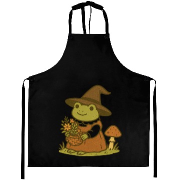 Discover Enchanting Frog Witch with Mushroom and Flowers Aprons