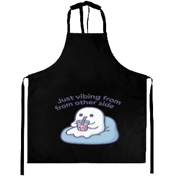 Discover Vibing Ghost with Bubble Tea Design Aprons