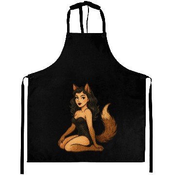 Discover Enchanted Wolf Girl Illustration Aprons