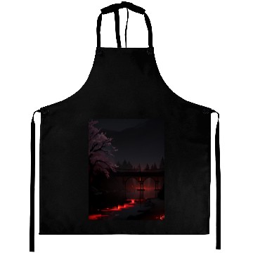 Discover Nighttime Bridge and Cherry Blossom Scene Aprons