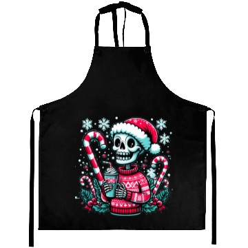 Discover Festive Skeleton in Santa Hat Aprons
