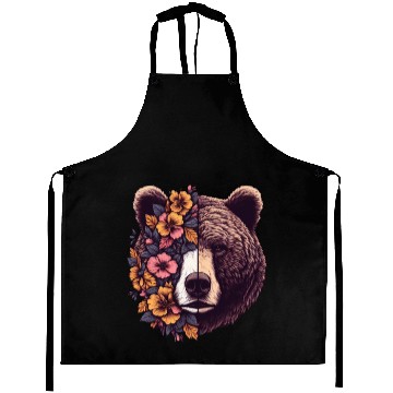 Discover Floral Bear Flowers Bear Face For Bear  Lover Aprons