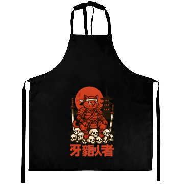 Discover Samurai Cat with Skulls and Pagoda Aprons