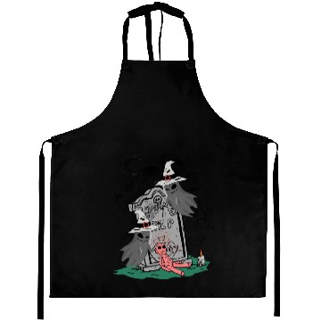 Discover Spooky Witch and Doll Halloween Illustration Aprons