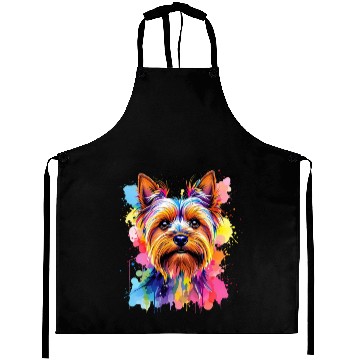 Discover Vibrant Yorkie Portrait Art Aprons