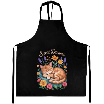 Discover Whimsical Cat Resting Amid Florals Aprons