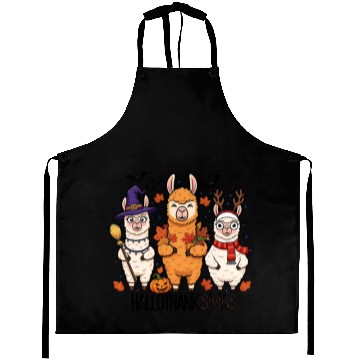 Discover Hallothanksmas Llama Trio Halloween Xmas Aprons Gift