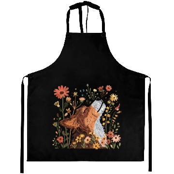 Discover Serene Howling Wolf Amid Floral Bloom Aprons