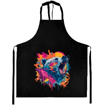 Discover Vibrant Roaring Bear Graffiti Design Aprons