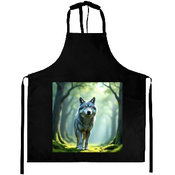 Discover Mystic Forest Wolf Illustration Aprons