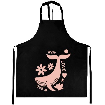 Discover Whimsical Pink Whale with Floral Accents Aprons