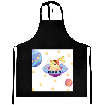 Discover Whimsical Cat in Space with Star Balloons Aprons