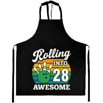 Discover Retro Bowling 28th Birthday Celebration Aprons