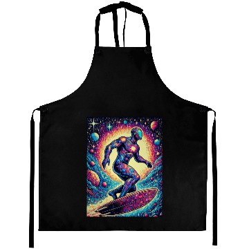 Discover Cosmic Surfer Astronaut Illustration Aprons