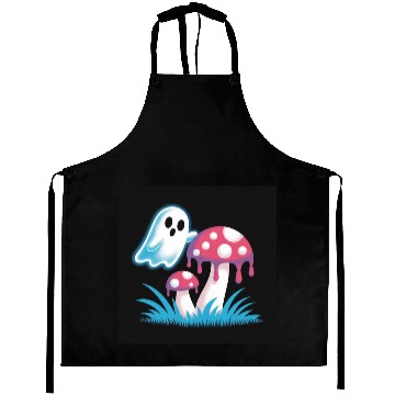 Discover Whimsical Ghost and Mushrooms Illustration Aprons