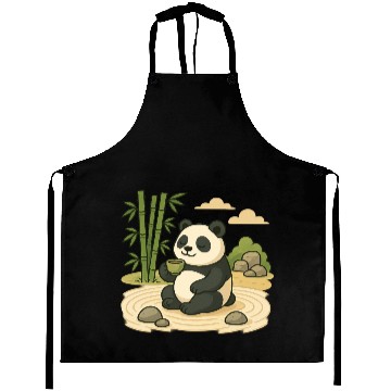 Discover Serene Panda in Bamboo Garden Aprons
