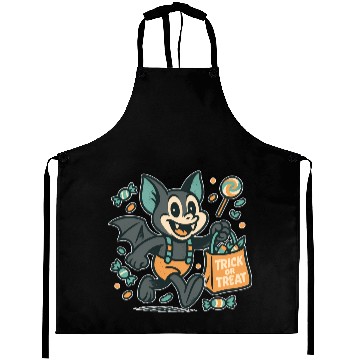Discover Cute Bat with Candy Bag Halloween Design Aprons