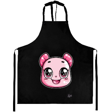 Discover Kawaii Pink Bear Face Illustration Aprons