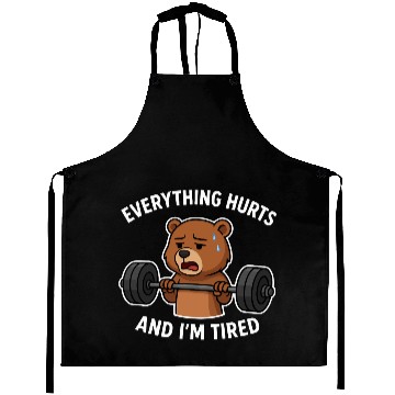 Discover Bear Lifting Weights with Sad Expression Aprons