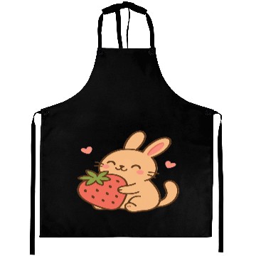 Discover Cute Bunny Embracing Strawberry Design Aprons