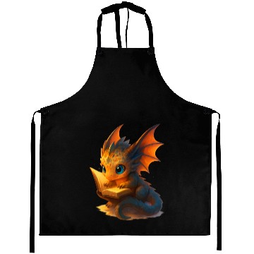 Discover Whimsical Dragon Reading Book Design Aprons