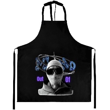 Discover Futuristic Masked Figure with Digital Halo Aprons