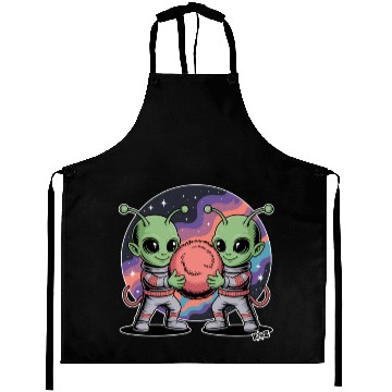 Discover Adorable Alien Friends Embrace Cosmic Unity Aprons