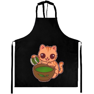 Discover Kawaii Cat Barista Making Matcha Tea Aprons