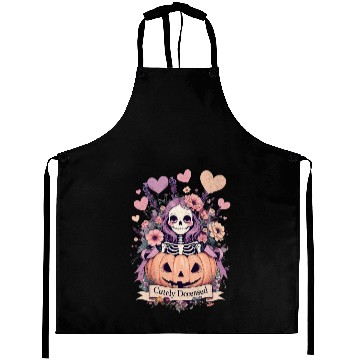 Discover Whimsical Skeleton with Pumpkin and Floral Accents Aprons