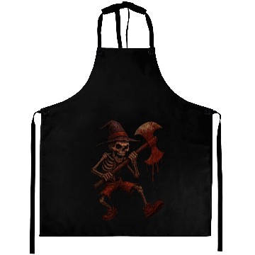 Discover Haunted Skeleton Witch on Battle Axe Aprons