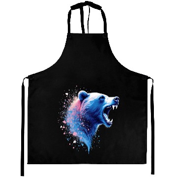 Discover Roaring Bear Head Blue And Pink Aprons