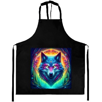 Discover Mystic Luminescent Wolf Artwork Aprons
