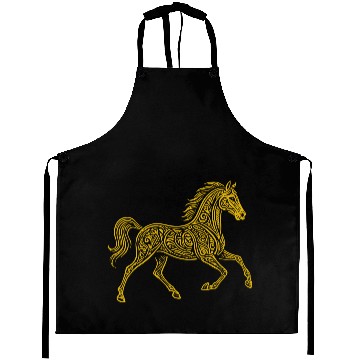 Discover Ornate Gold Celtic Horse Design Aprons