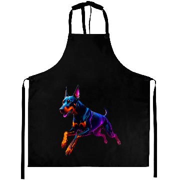 Discover Neon Doberman Running Illustration Aprons