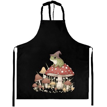 Discover Whimsical Forest Frog in Magic Mushroom Scene Aprons