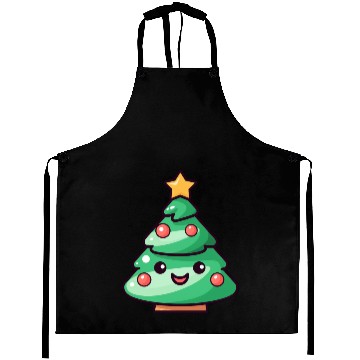 Discover Kawaii Christmas Tree Illustration Aprons