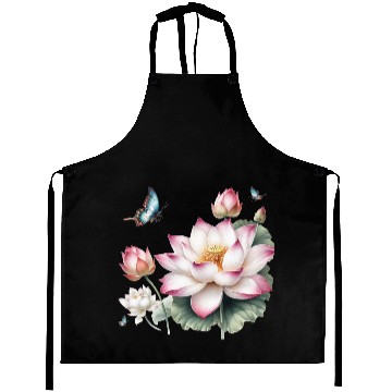 Discover Light Pink Lotus and Butterflies  Aprons