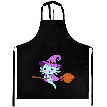 Discover Cute Halloween Witch axolotl Design Aprons