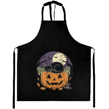 Discover Spooky Cat Nap Pumpkin | Halloween Party Design Aprons