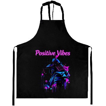 Discover Neon Samurai Skull with Positive Vibes Aprons