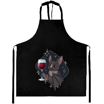 Discover Charming Bat with Wine Glass Illustration Aprons
