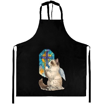 Discover Celestial Cat with Stained Glass Cross Aprons
