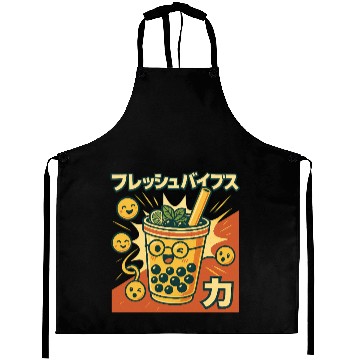 Discover Playful Bubble Tea Illustration Aprons