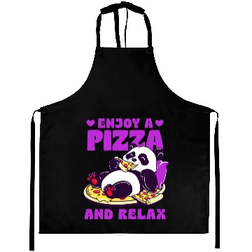 Discover Cute Panda Enjoying Pizza Illustration Aprons