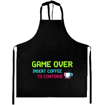 Discover Pixelated Video Game Over Coffee Illustration Aprons