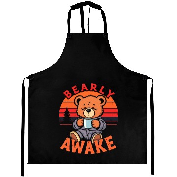 Discover Bearly Awake with Coffee Illustration Aprons