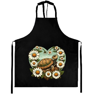 Discover Turtle surrounded by Daisy Heart Design Aprons