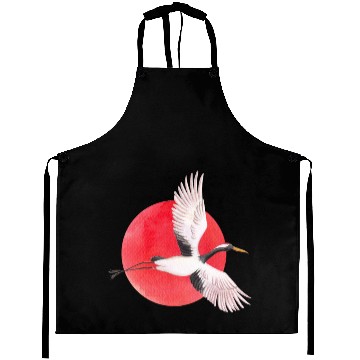 Discover Elegant Crane Flying Over Red Sun Aprons