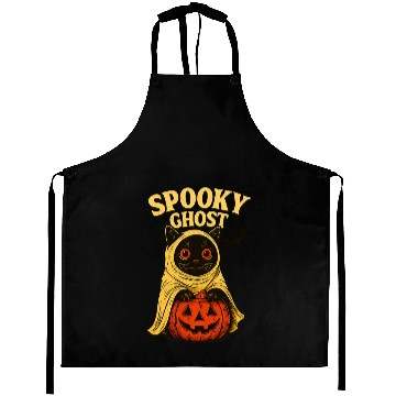 Discover Spooky Ghost Cat Halloween Design Aprons